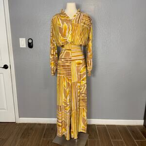 DO by Dee Ocleppo Mixed Print Long Sleeve Stretch Jersey Jumpsuit, Yellow, S